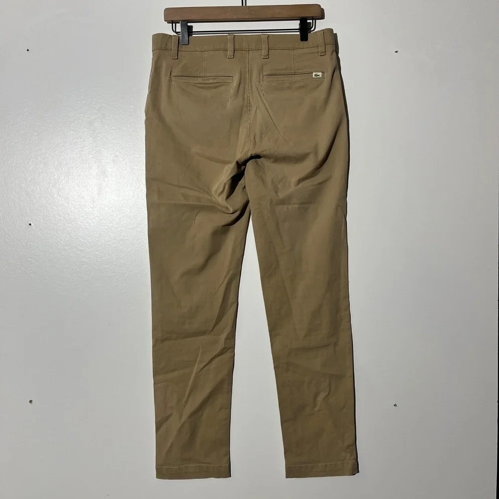 Lacoste Slim Fit Chino Pants Mens 32 Tan Khaki Cotton Twill Trousers - Picture 4 of 8